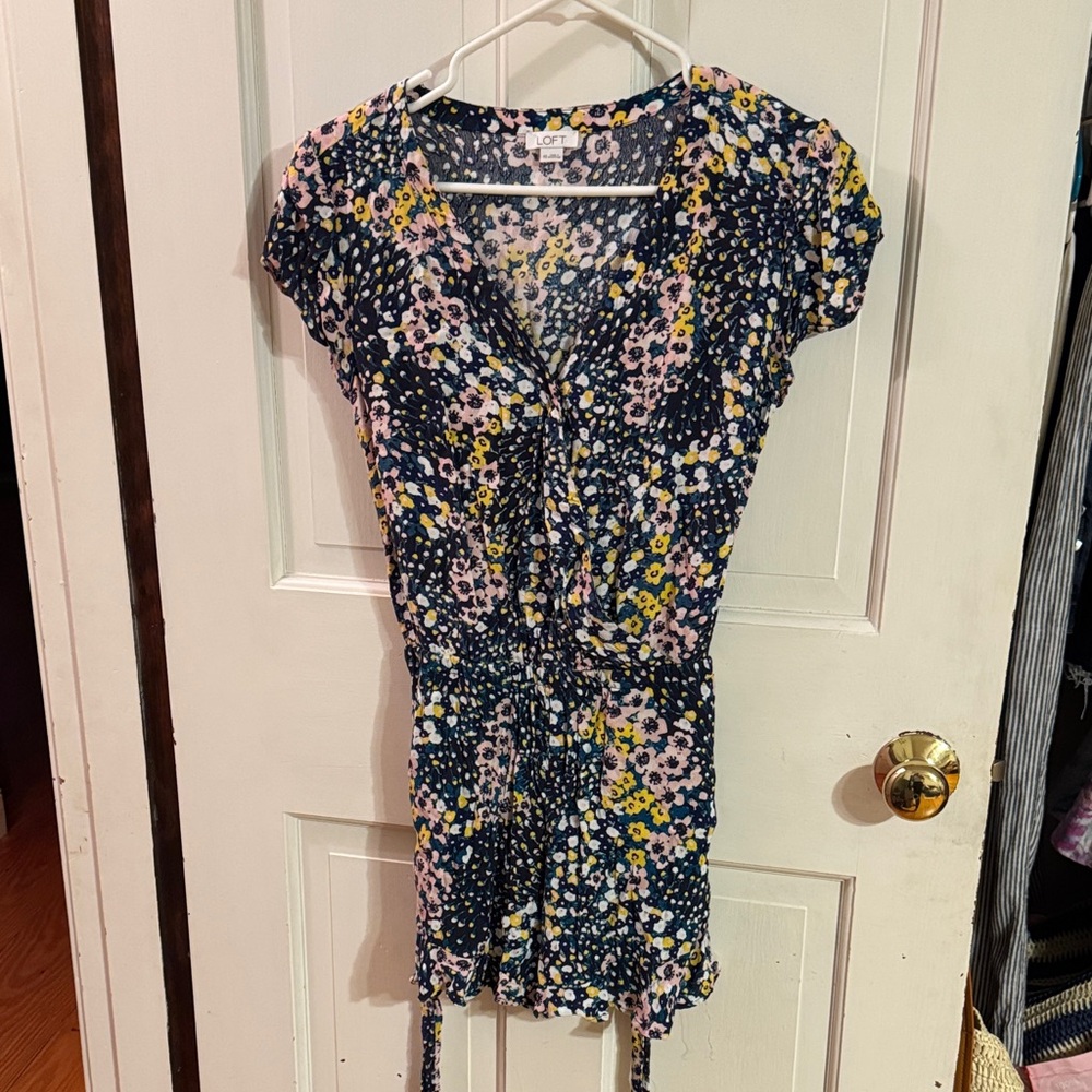 LOFT Floral Print Jumpsuit - Navy, Pink, Yellow